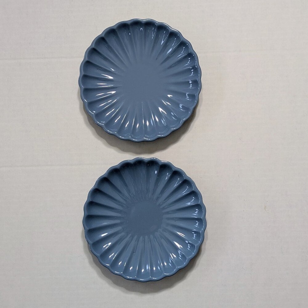 Set of 2 Blue Stoneware Fluted 6" Plates